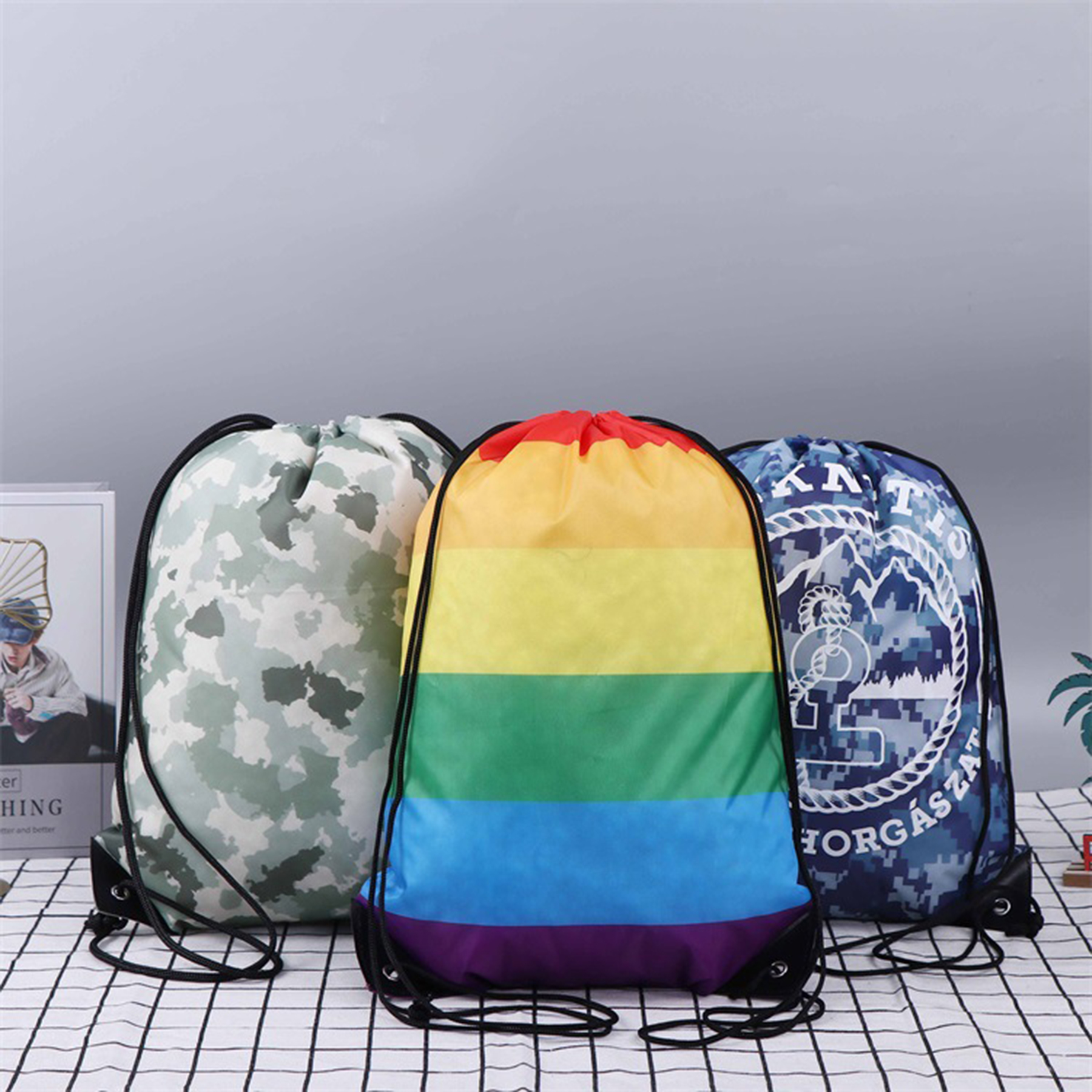 Colorful Rainbow Drawstring Sports Backpack 1