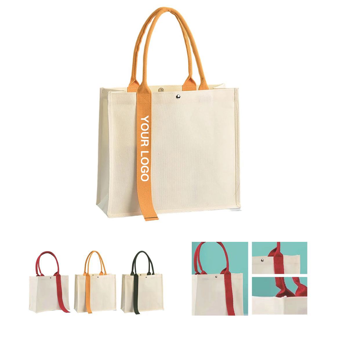 Large Canvas Tote with Pockets and Magnetic Closure, custom tote bag with logo imprint 5