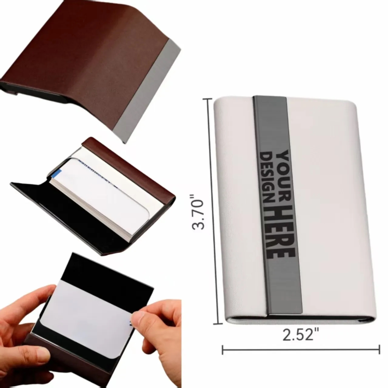 Men's Faux Leather Business Card Holder, Metal Card Case 3