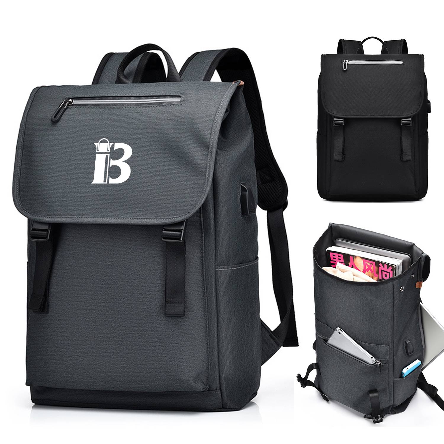 Nylon Laptop Backpack for Travel With USB Charging Port 1