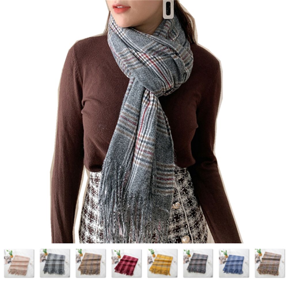 Tassel Plaid Pattern Imitation Cashmere Scarf 4