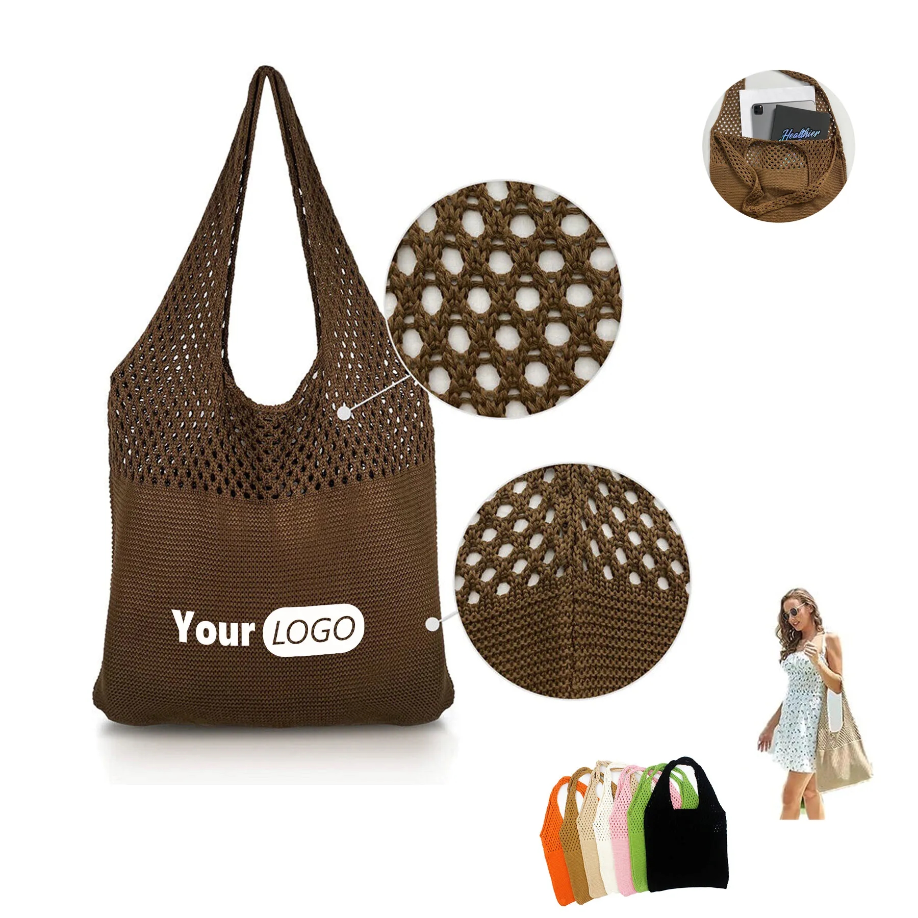 Hollow Knitted Shoulder Bags Women Handbag Summer Beach Tote 11