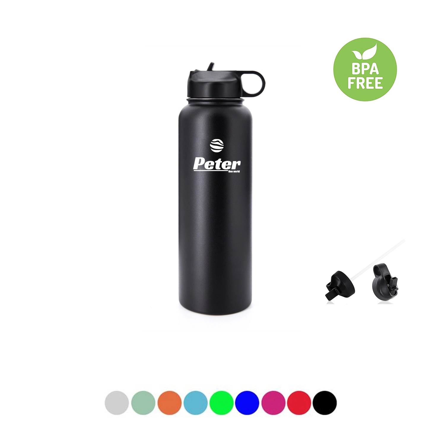 40 oz Stainless Steel Water Bottle With Straw Lid, custom water bottle with logo imprint 2