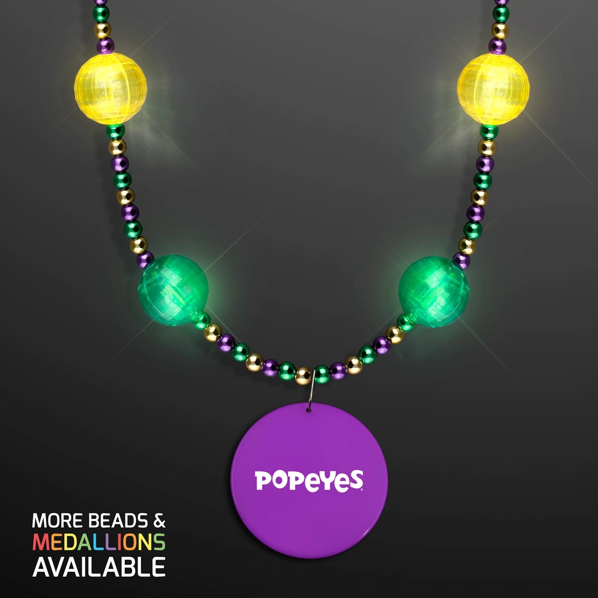 Mardi Gras Jewelry LED Beads Necklace with Medallion 4