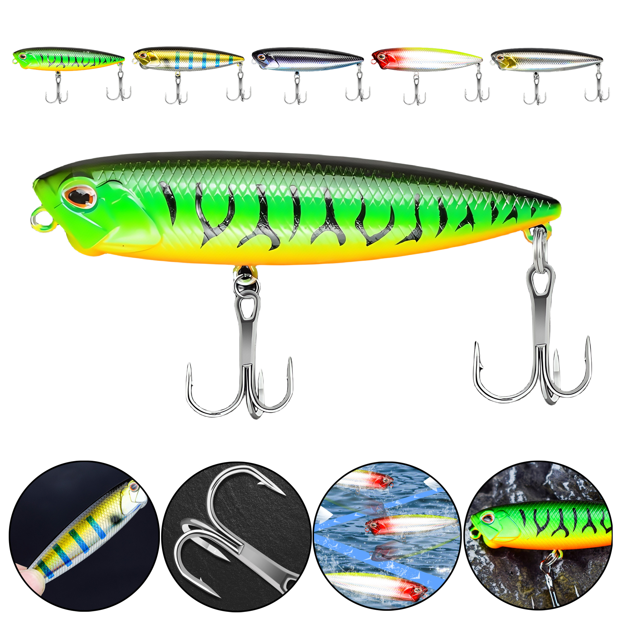 14.5g Topwater Zigzag Walking Bait Floating Pencil Lure with Rattles for Bass and Pike 4