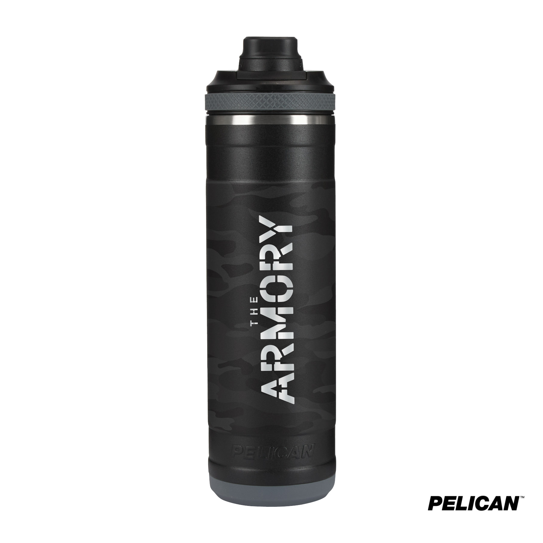 Pelican Pacific™ Chug 26 oz. Recycled Double Wall Stainless Steel Black Camo Water Bottle 19