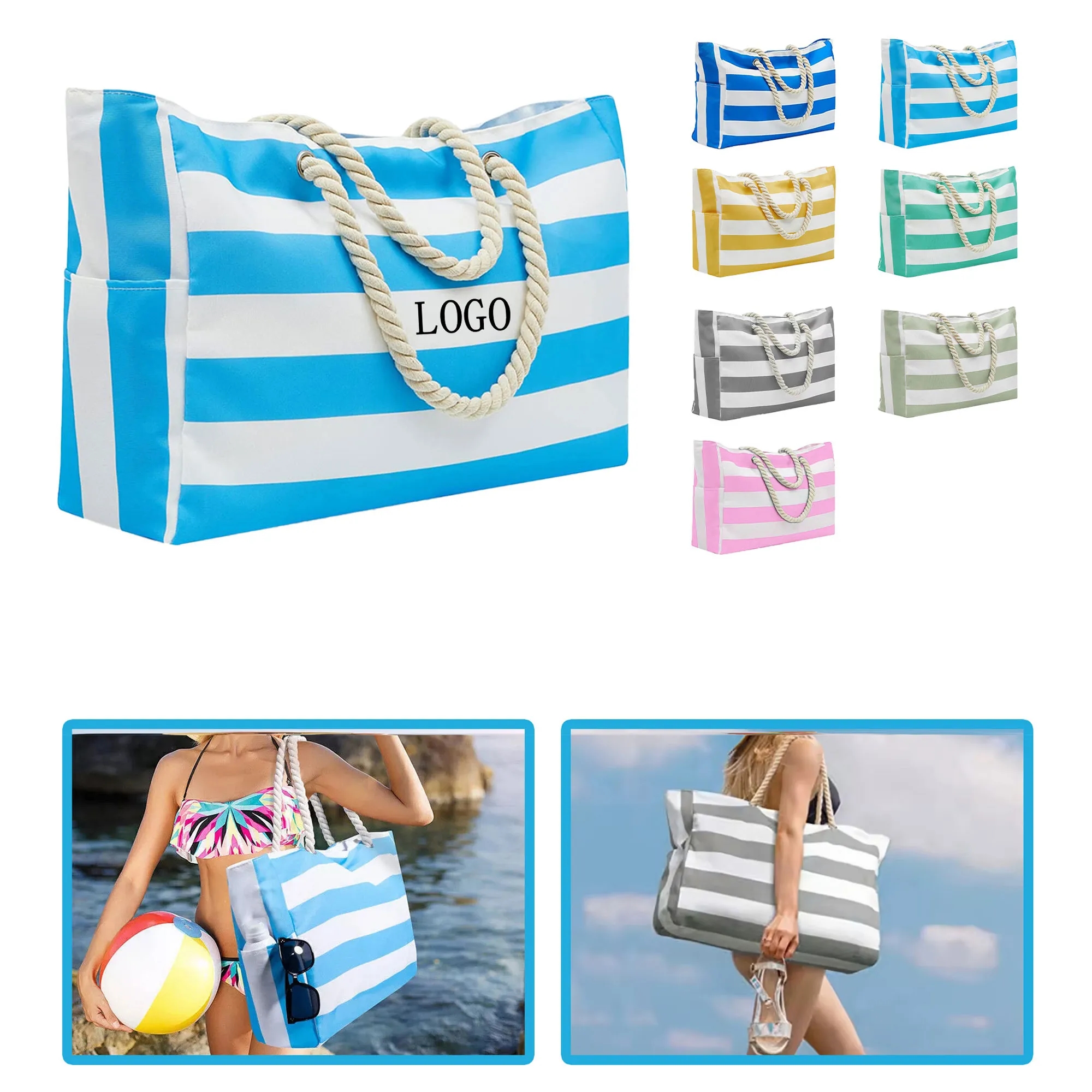 Fashionable Cotton Striped Outdoor Storage Bag 1