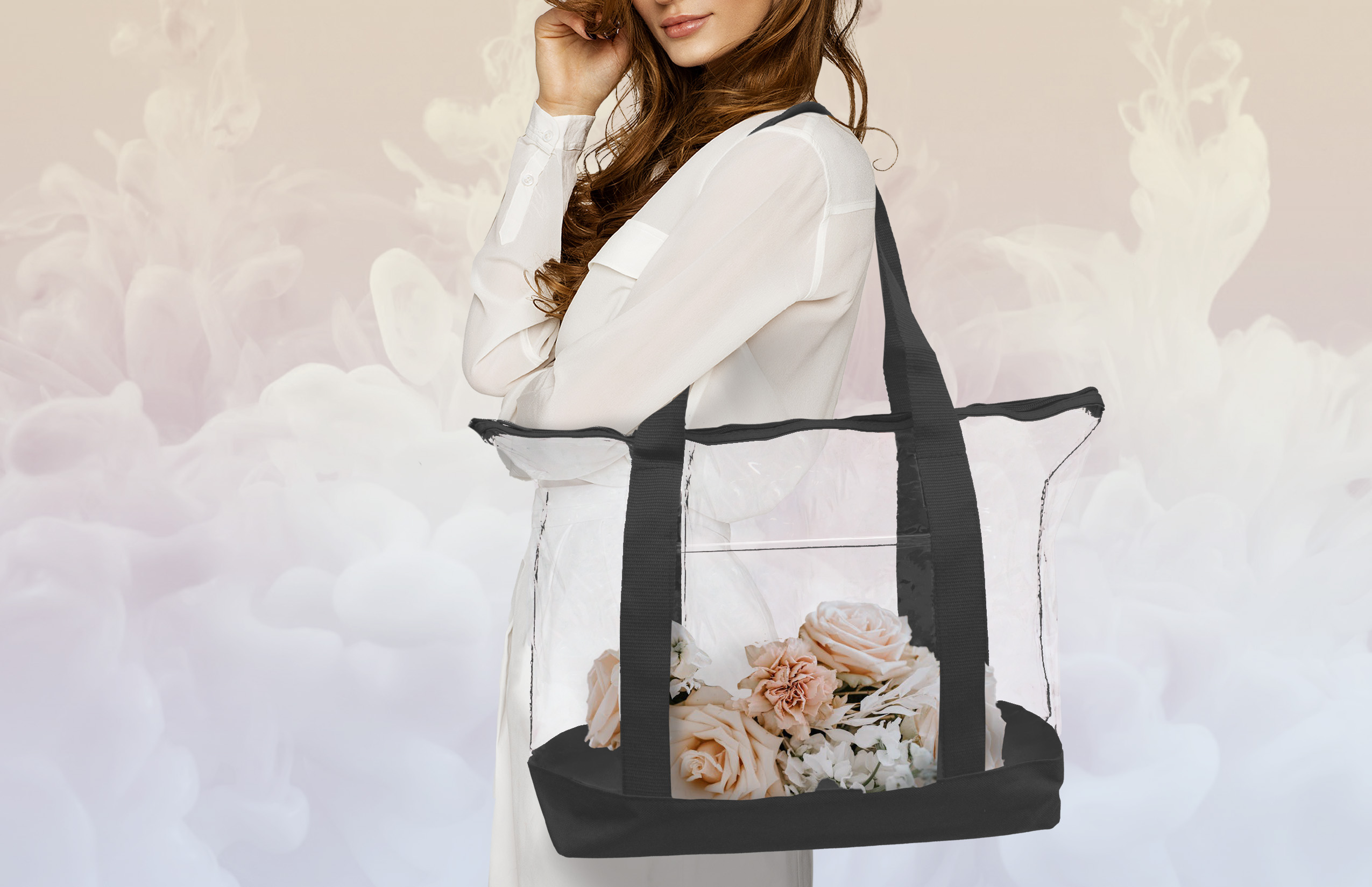 Clear Zipper Boat Tote with Front Pocket