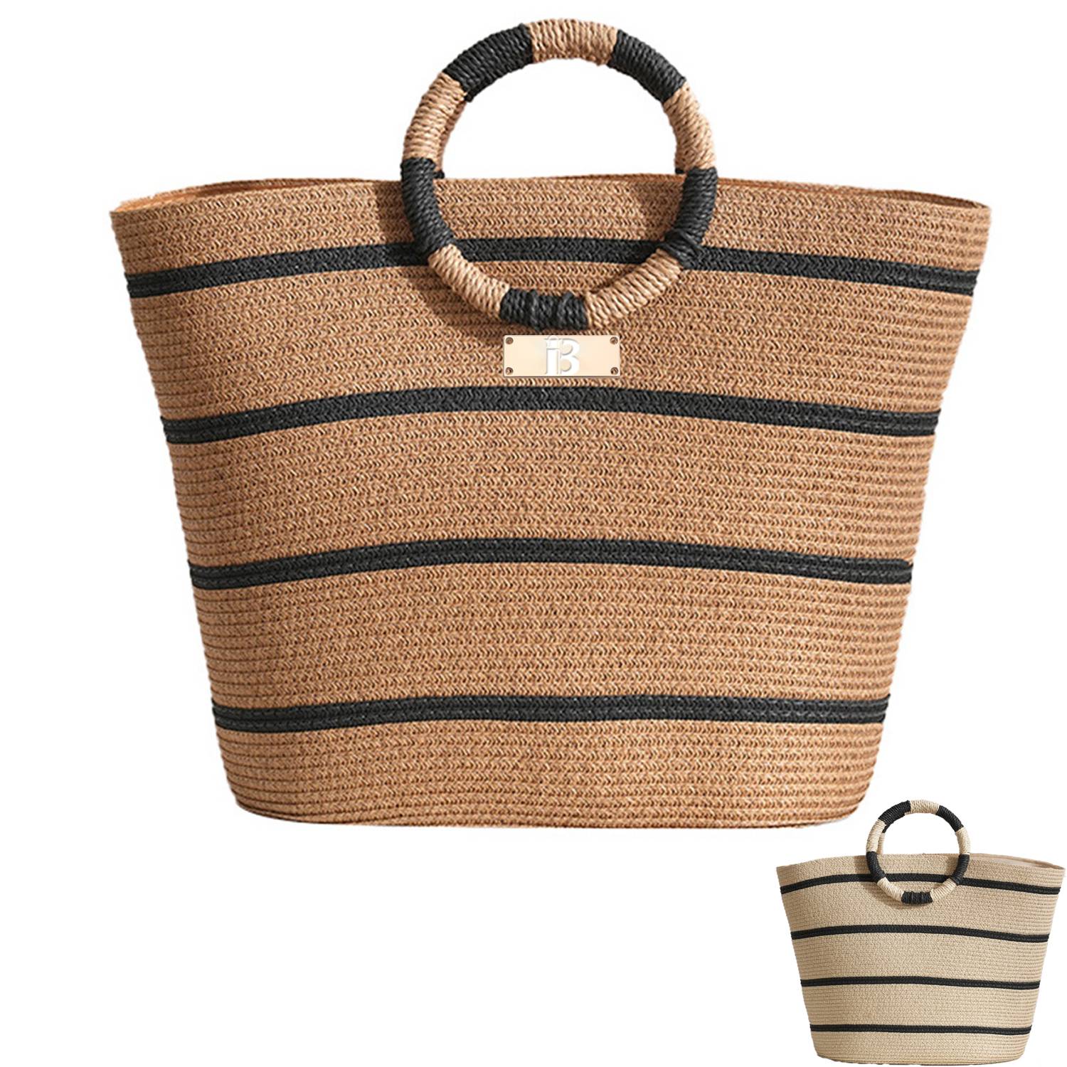 15L Large Straw Woven Tote Bag Beach & Commuter Handbag