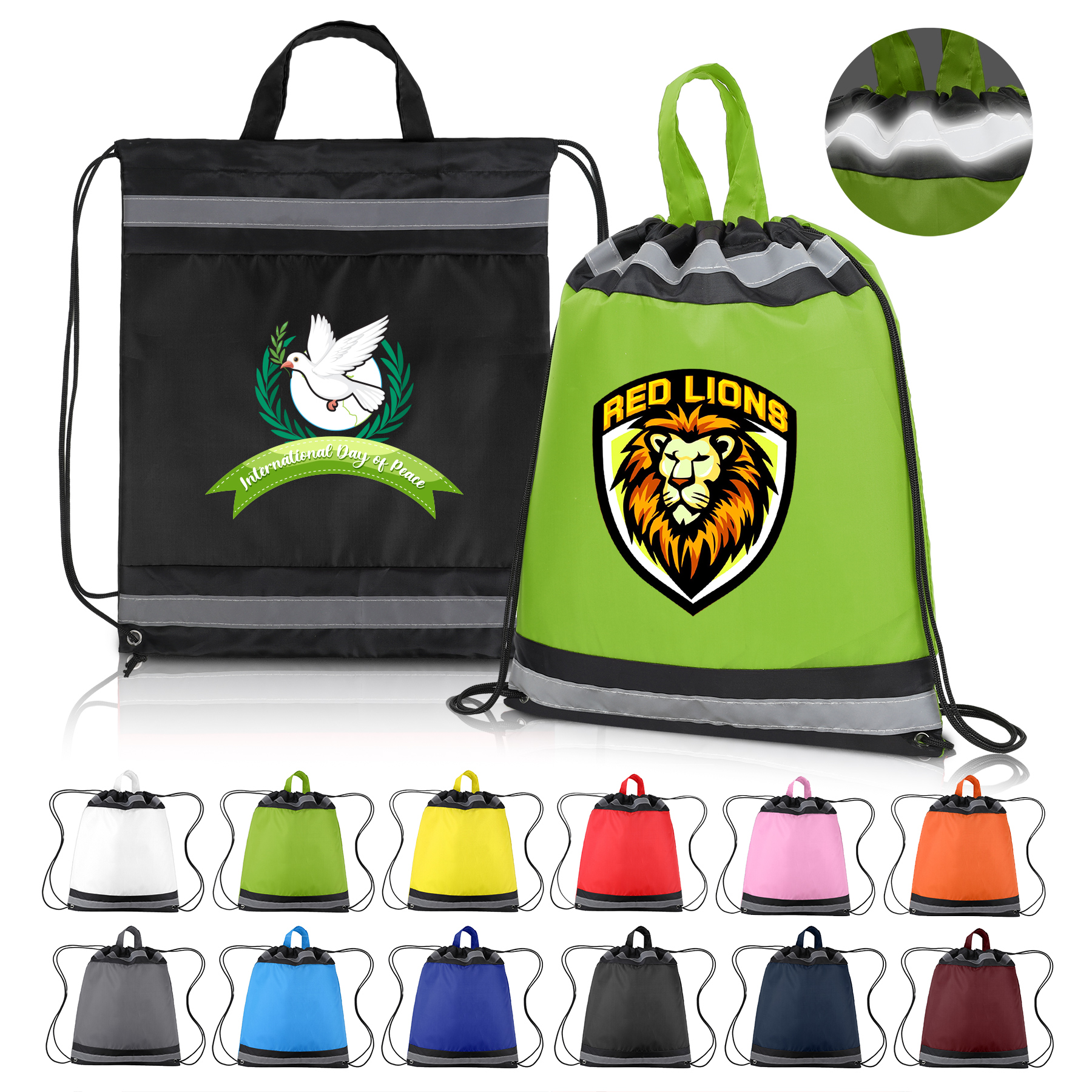 Small Reflective Polyester Drawstring Backpack 11