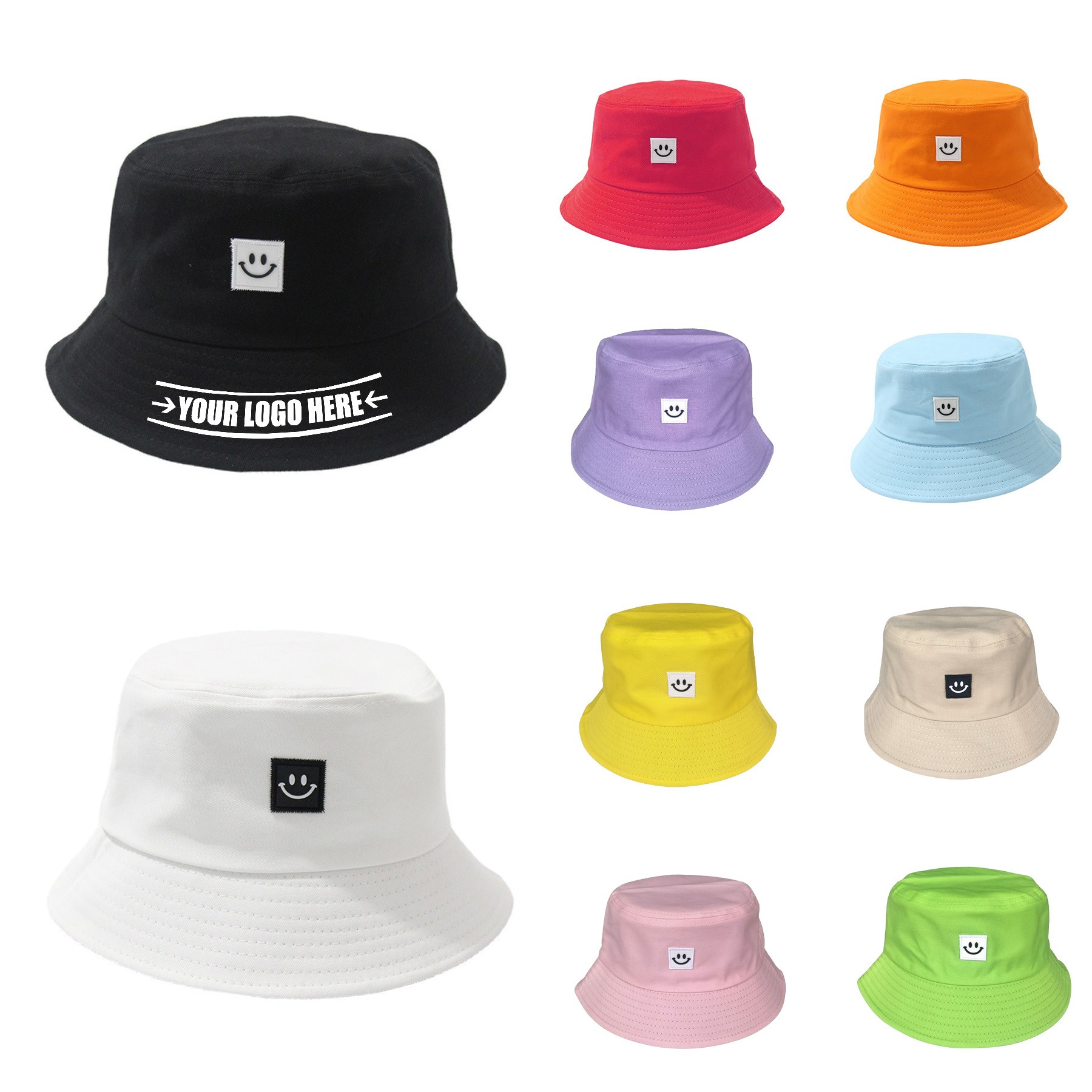 Cotton Bucket Hat With Smile Label
