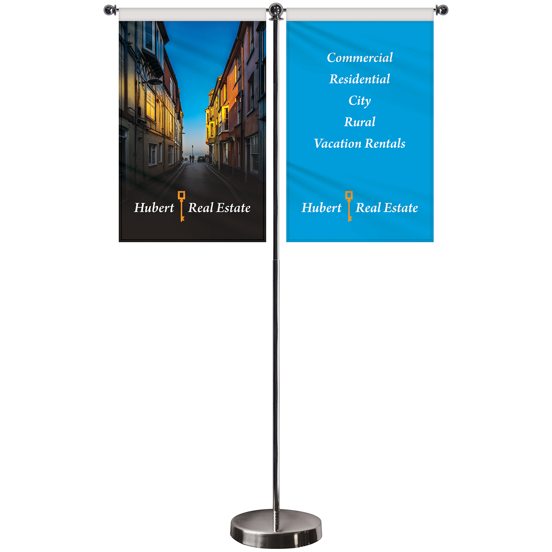 11-19.7" T Style Metal Telescopic Flagpole with Two Double Sided Banners 3