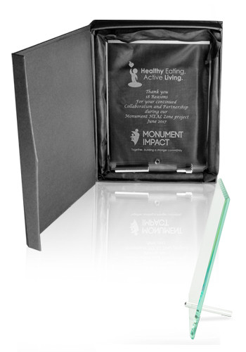 Small Jade Glass Plaque Awards with Stand
