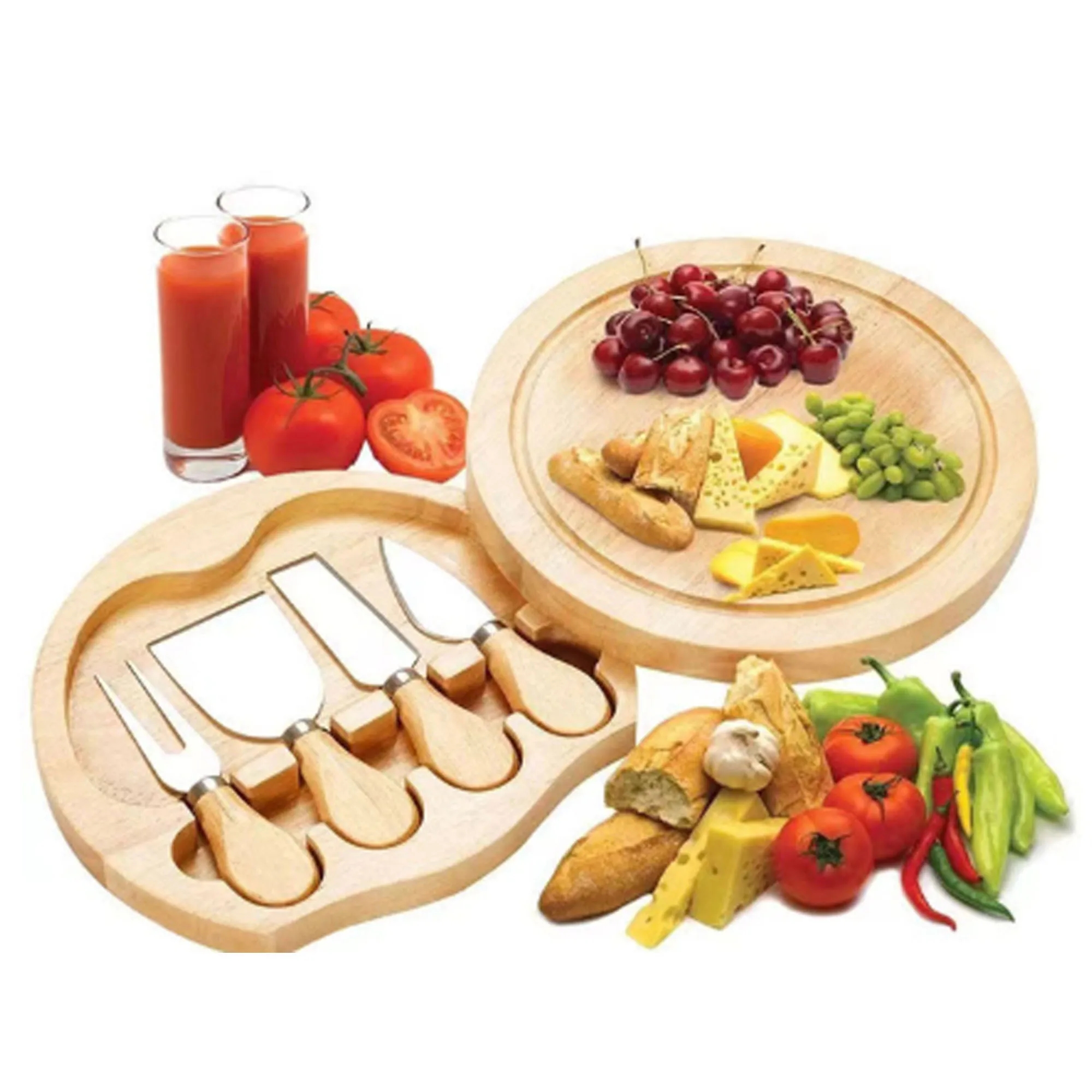 Wooden Board And 4-Piece Cheese Knife Set 2