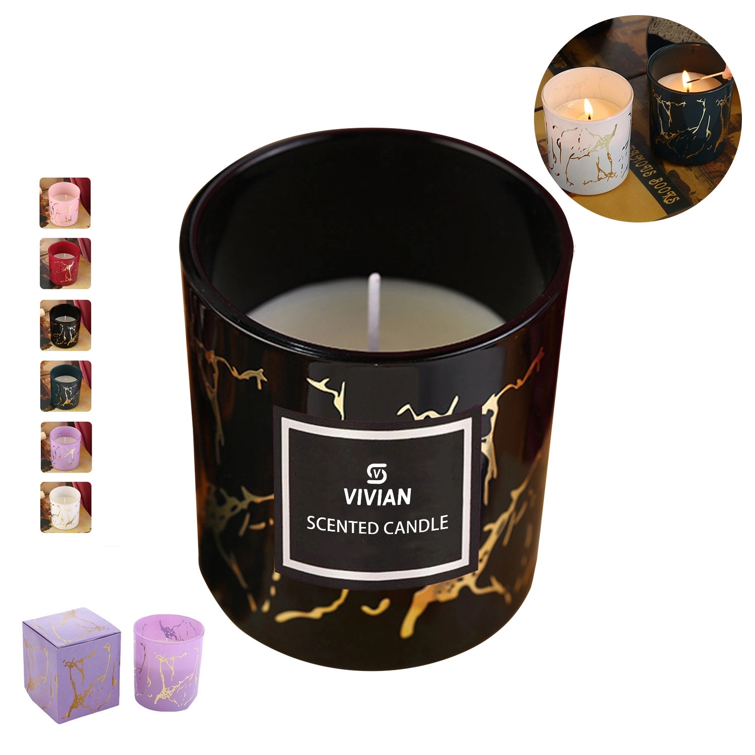 10 Oz. Scented Candle In Marbled Glass 1