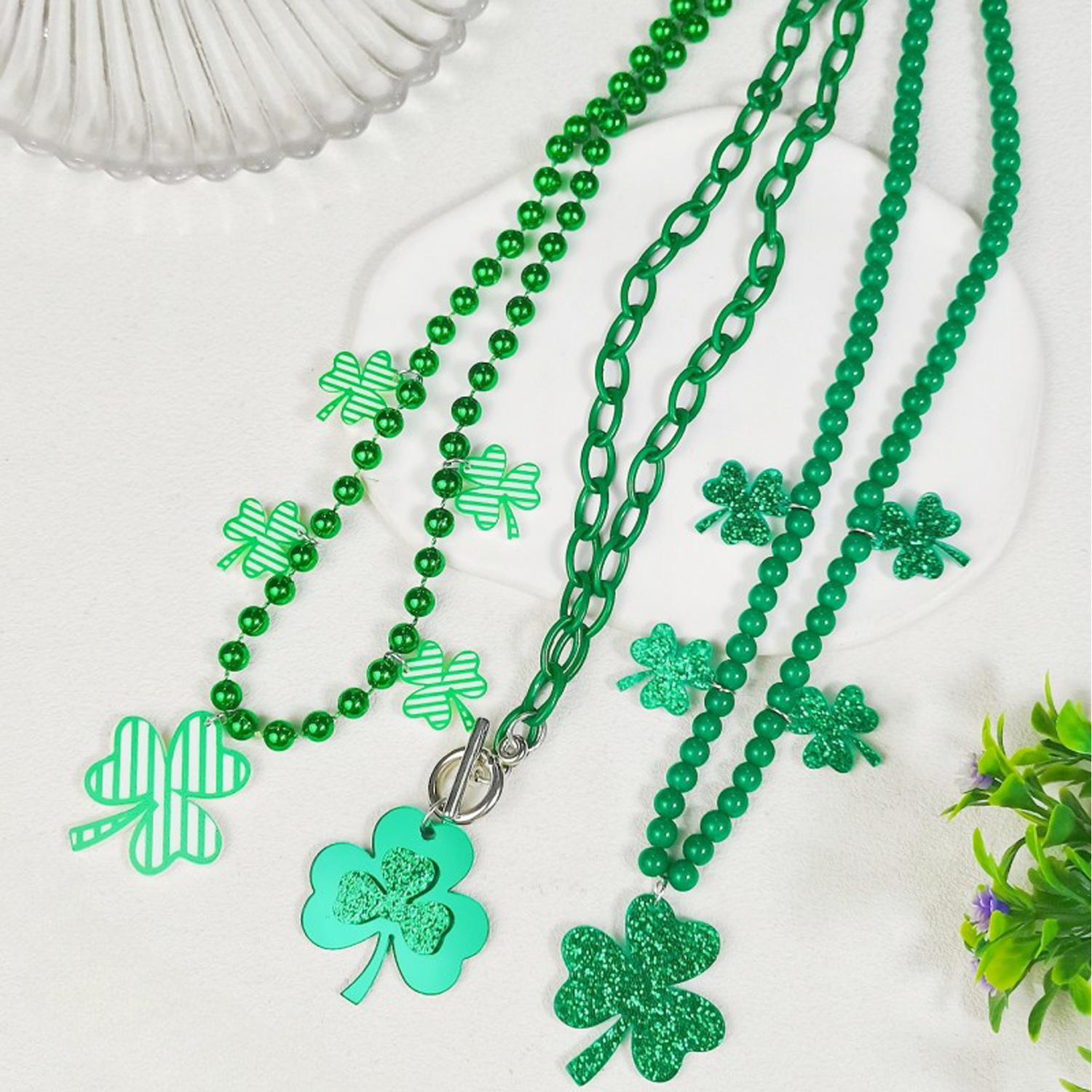 Fashion personality green clover necklace collarbone chain 4