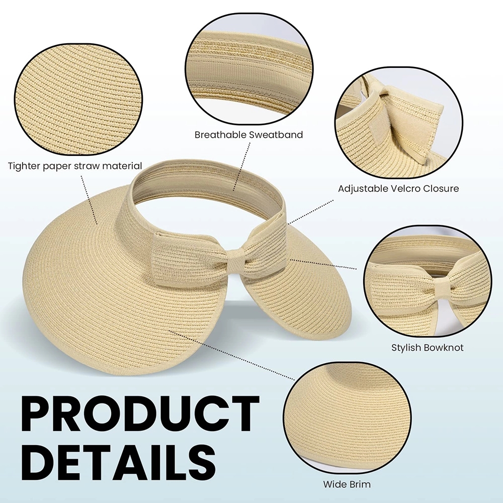 Women's Wide Brim Roll-up Straw Sun Hat Beach Visor 4