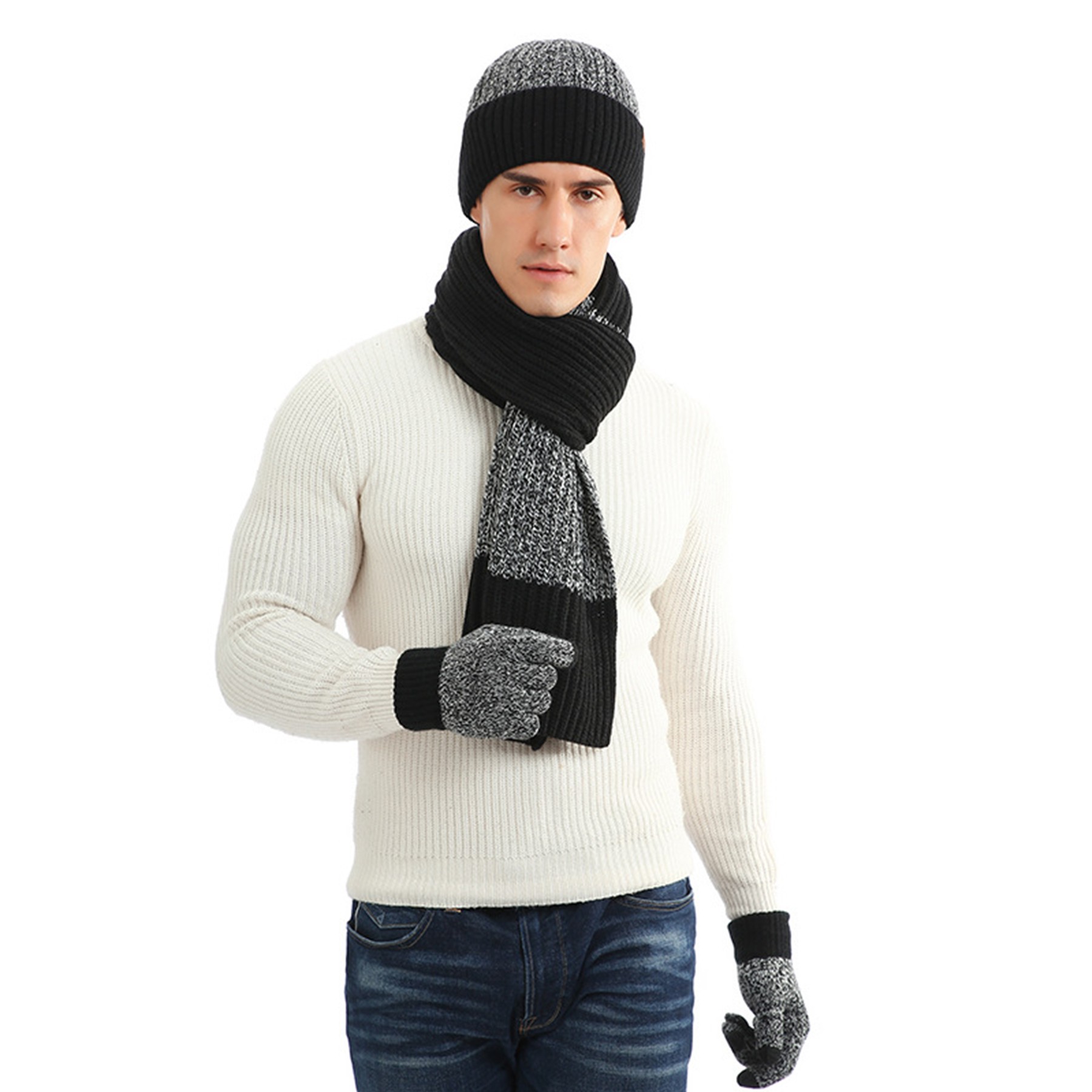 3PCS Color Matching Scarf Gloves Hat 6