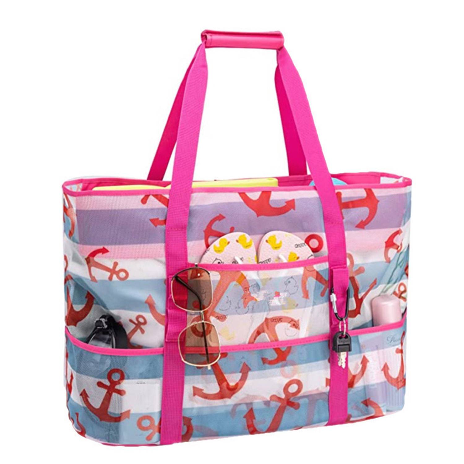 Large Mesh Nylon Beach Tote Bag w/ Pockets for Travel 10
