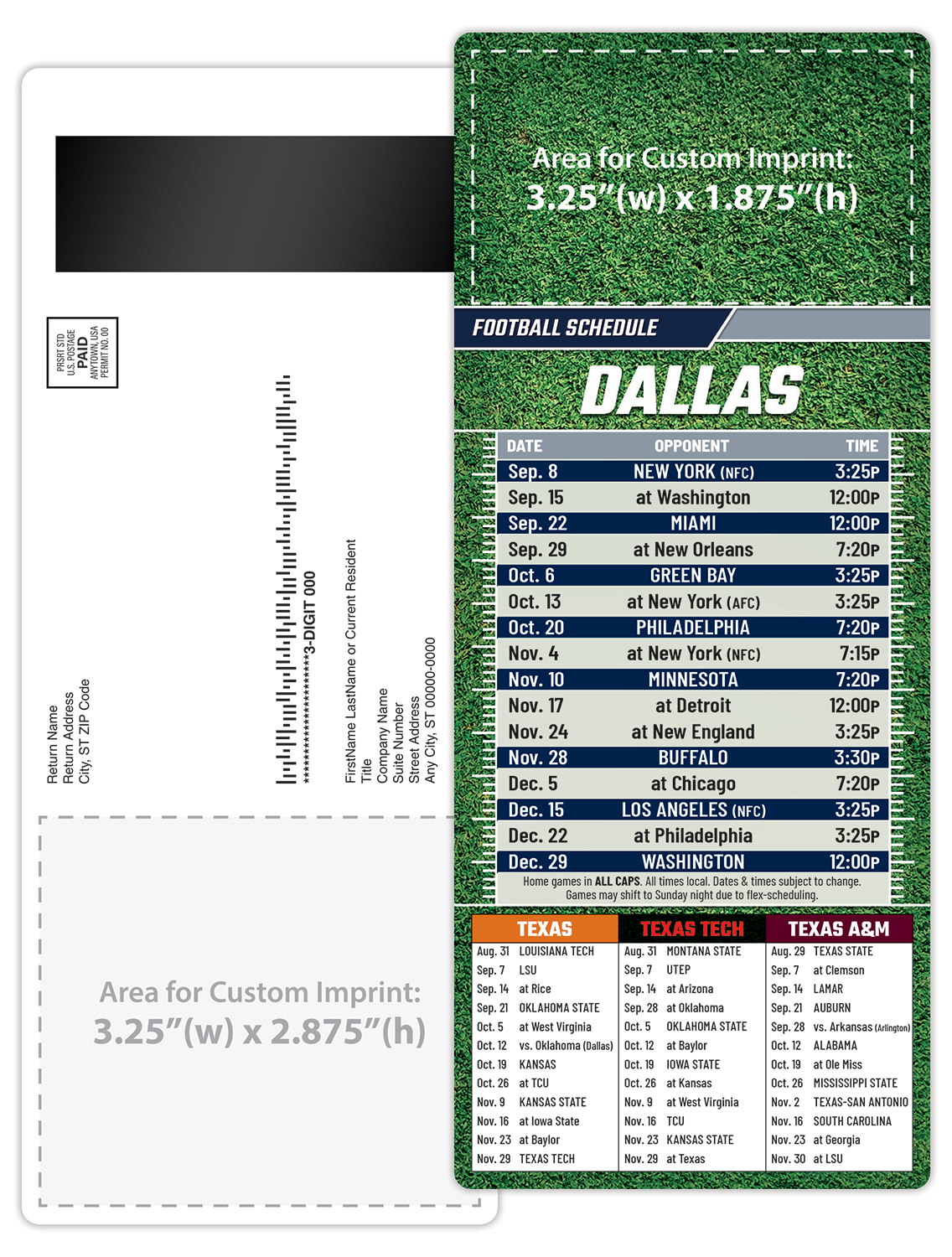 Football Schedule Laminated Card/Postcard with Magnet Strip 3.5x8.5 - 14 pt. 4