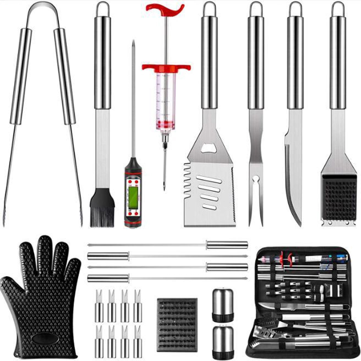 25Pcs Enlarged Handle Stainless Steel Grill Tools Set 3