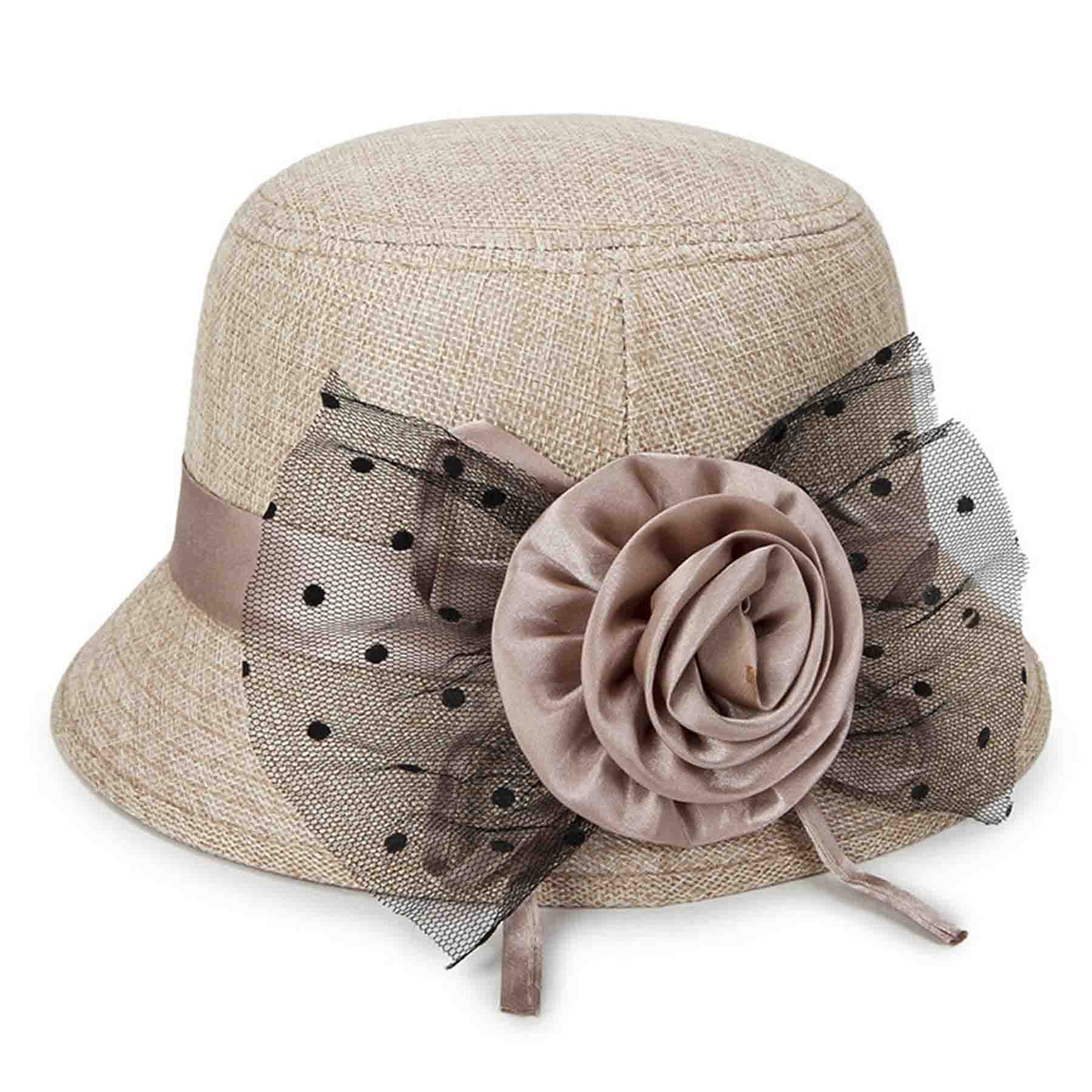 Summer Women Gatsby Linen ClocheHat With Lace Band/Flower 5