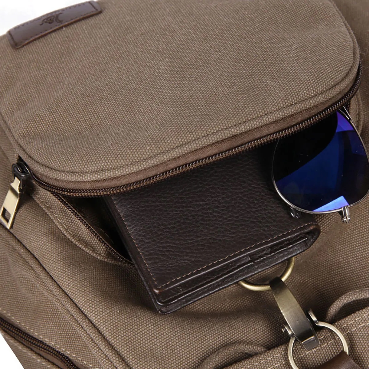 Flap Drawstring Canvas Backpack Small Vintage Rucksack 9