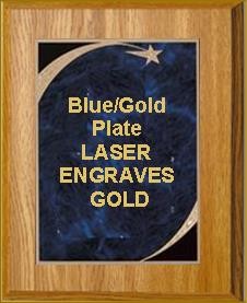 7" x 9" Oak Finish Plaque with a Blue Victory Star Marble Plate 2