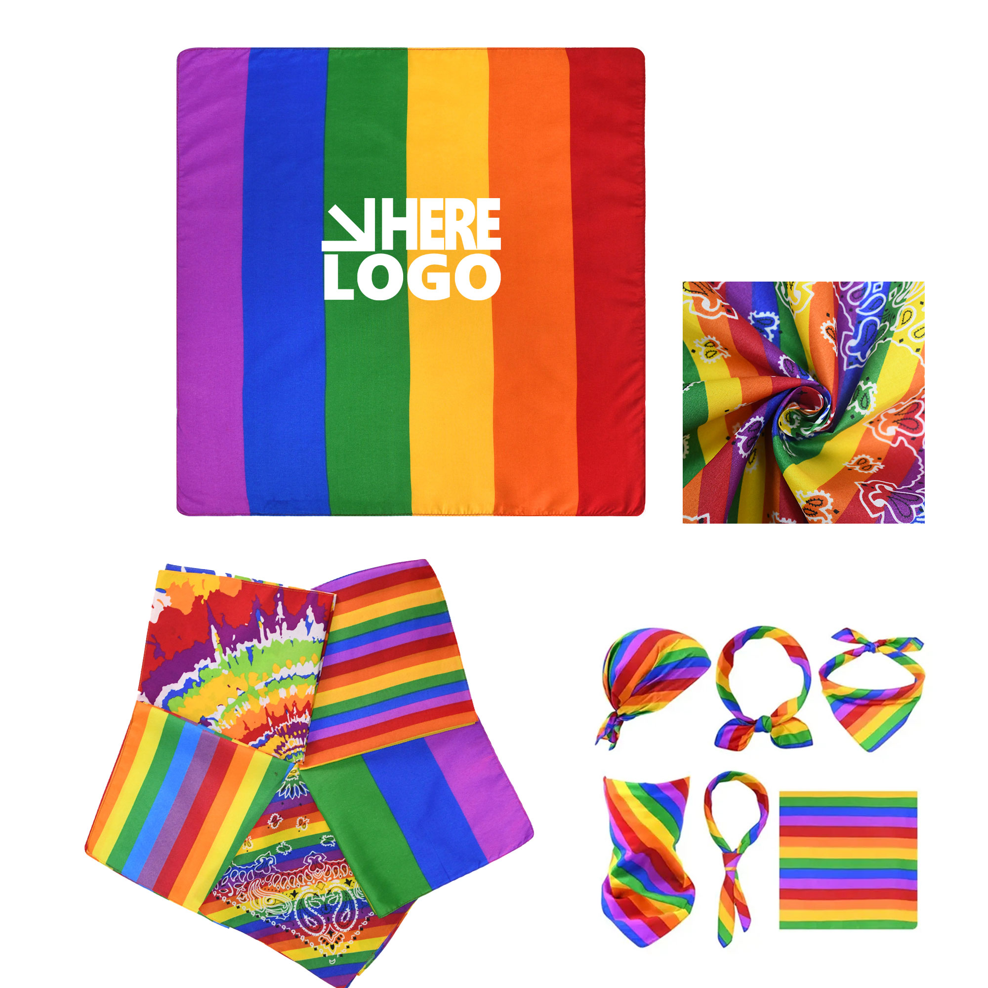 Rainbow Scarf Square Pride Day Bandana 21" 2