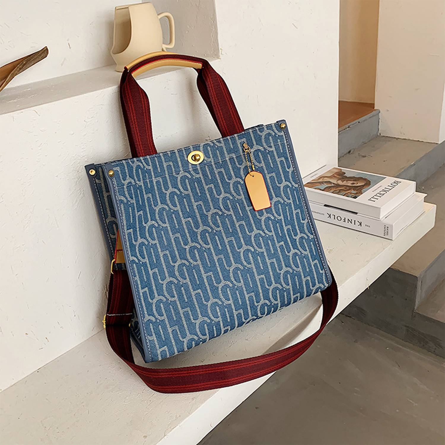 Blue Canvas Crossbody Bag Printed Customized Tote 6