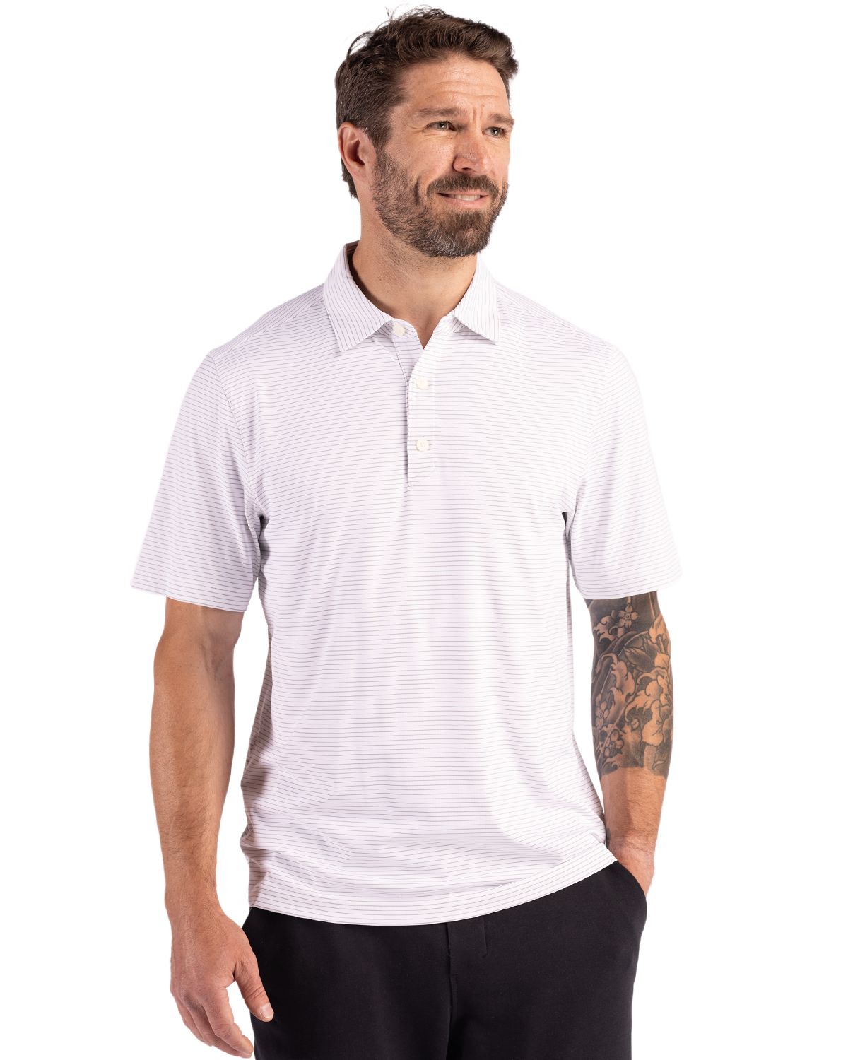 Cutter & Buck Forge Recycled Fine Line Stripe Four-Way Stretch Mens Polo 54