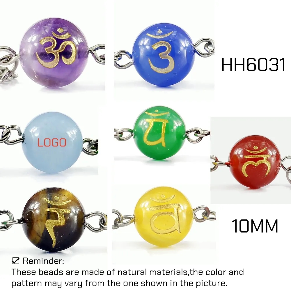 Beaded Gemstone Bracelet Stone Beads with Engraved Logo 4