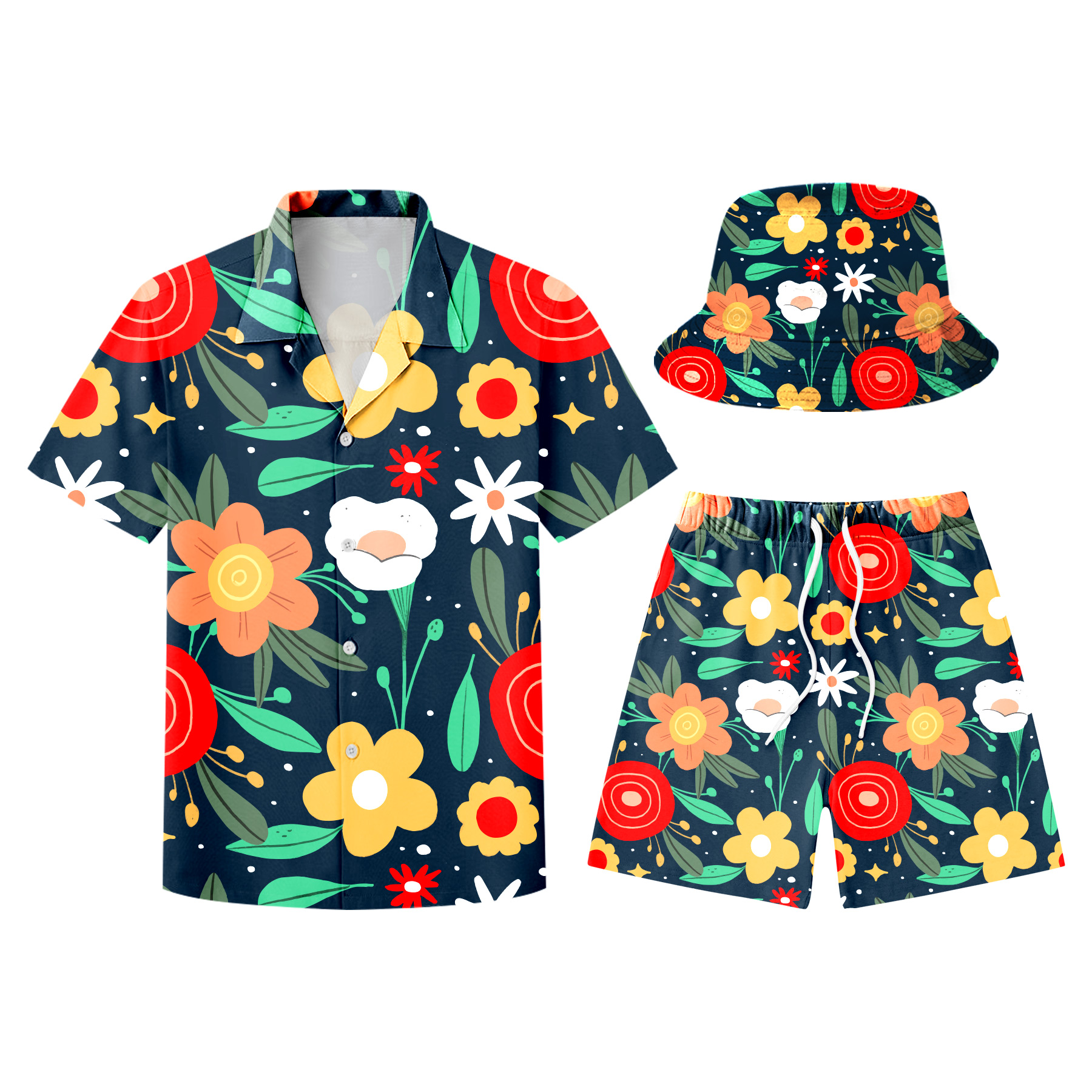 Hawaiian Shirts, Shorts And Bucket Hats Sets 17