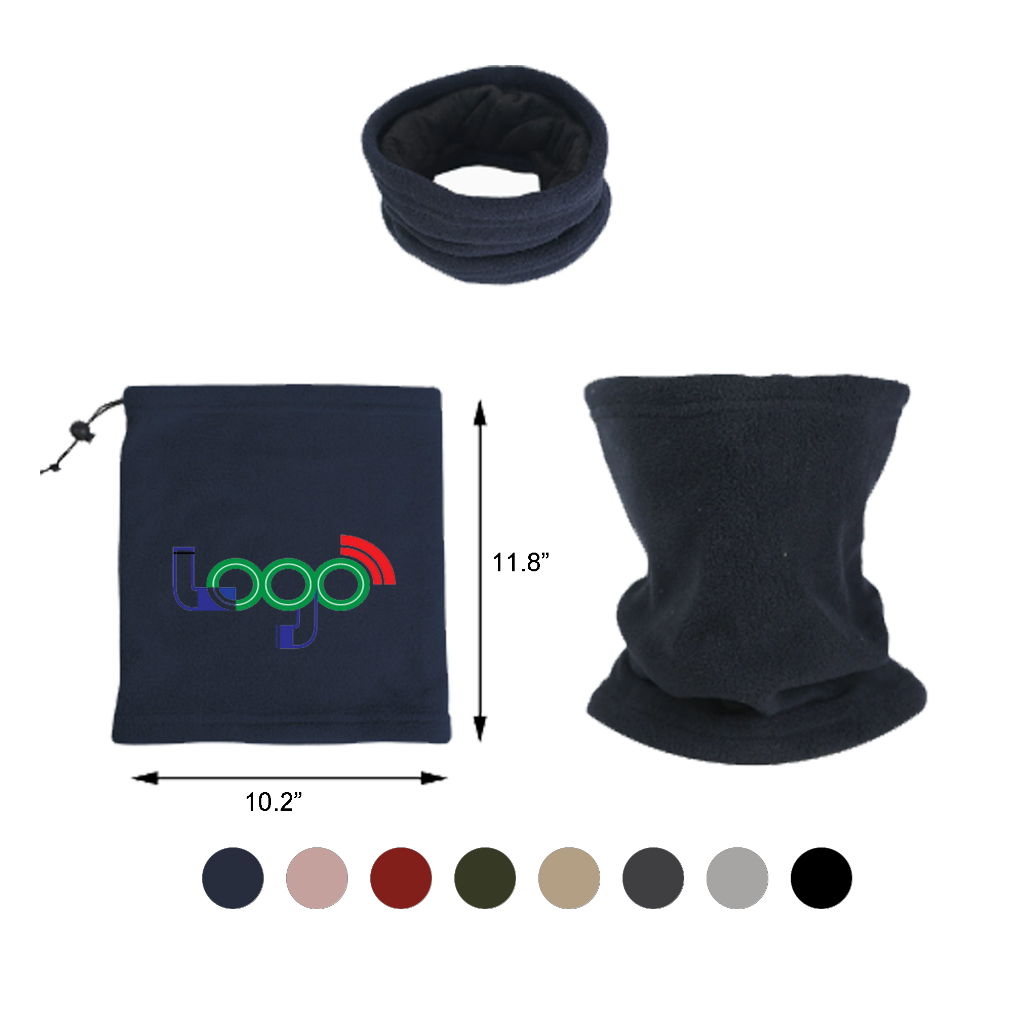 Double-Layer Fleece Neck Gaiter with Drawstring 2