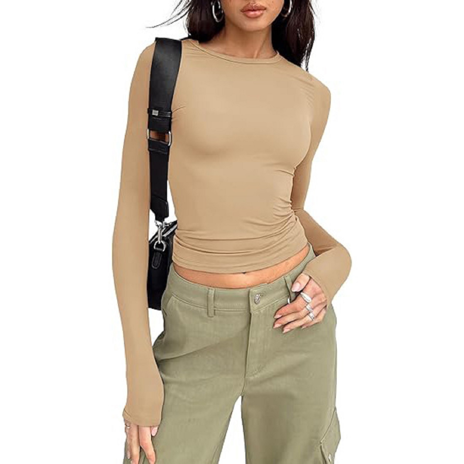 Women's Long Sleeved Shirt Basic Crop Top Tight Fit 13