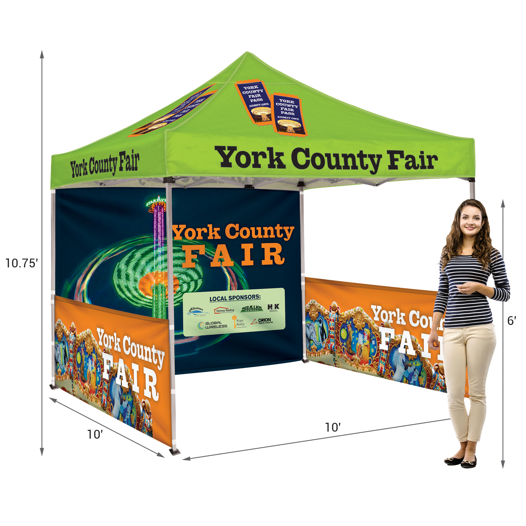 10' Square Canopy Tent W/One Full Double Sided Wall and Two Double Sided Half Walls 12
