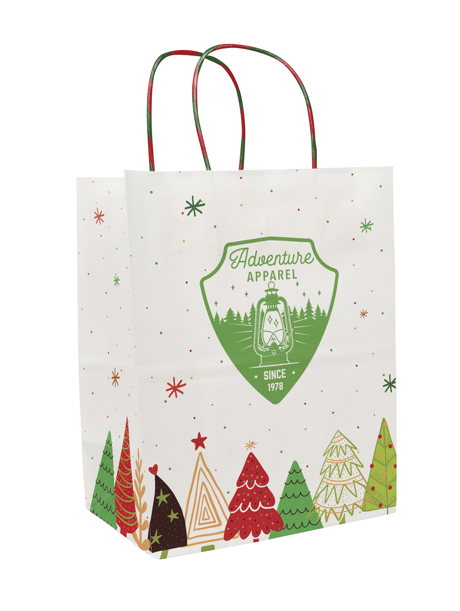 Full Color White Holiday Handle Shopper 8.5" x 10.25" x 5" 1