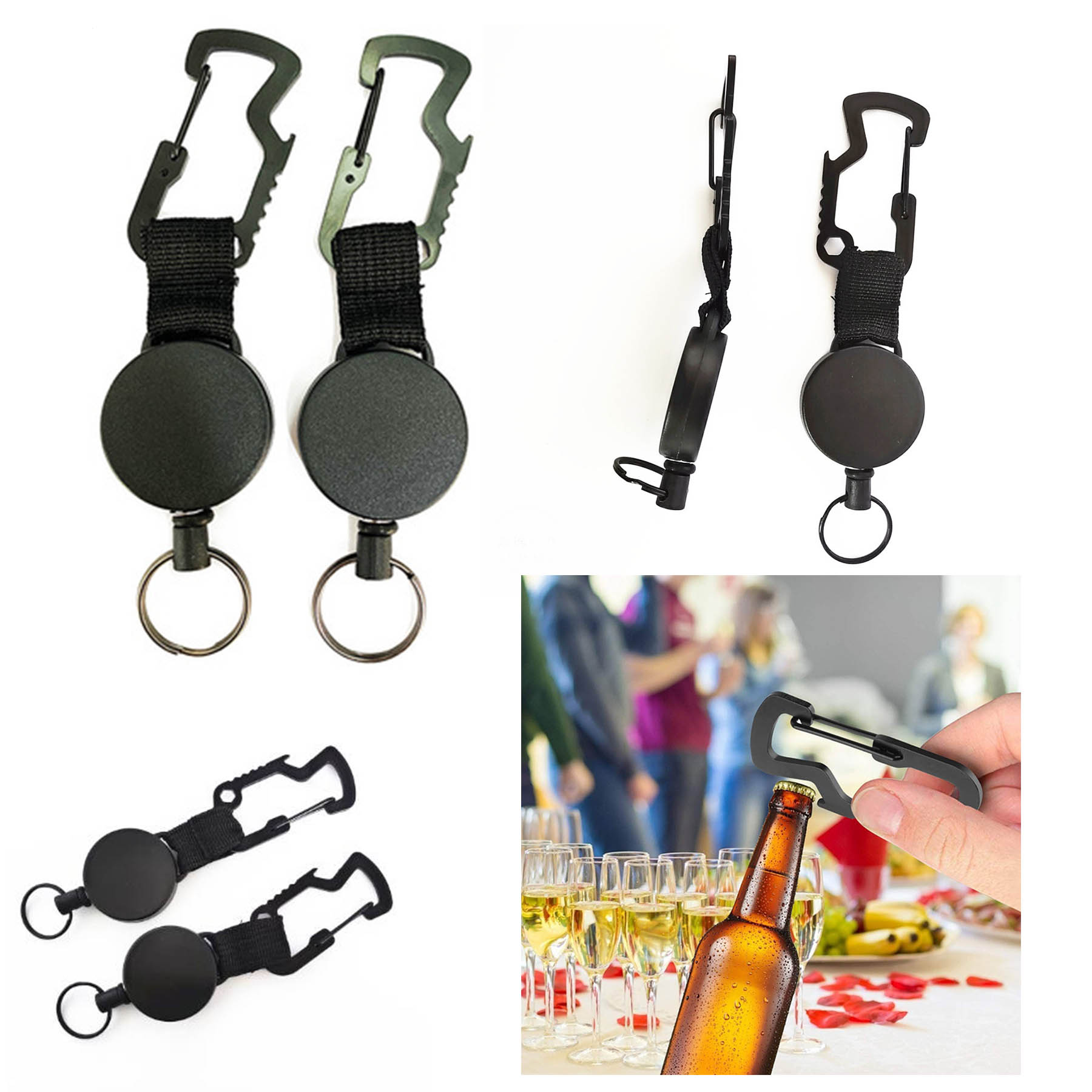 Plastic Bottle Opener Carabiner Retractable Keychain 2