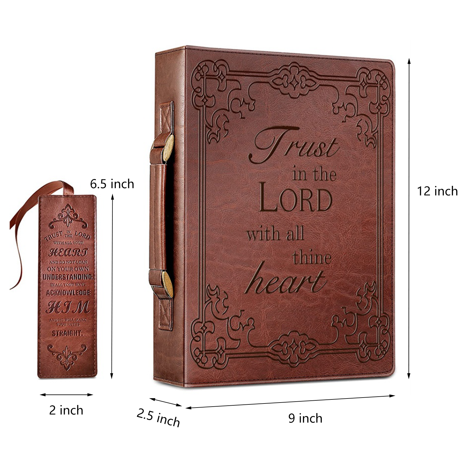 PU Leather Book Cover Carrying Case Bible Bag w/ Handle 8