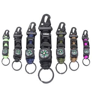 Durable Rope Key Chain With Whistle Flint And Compass 23