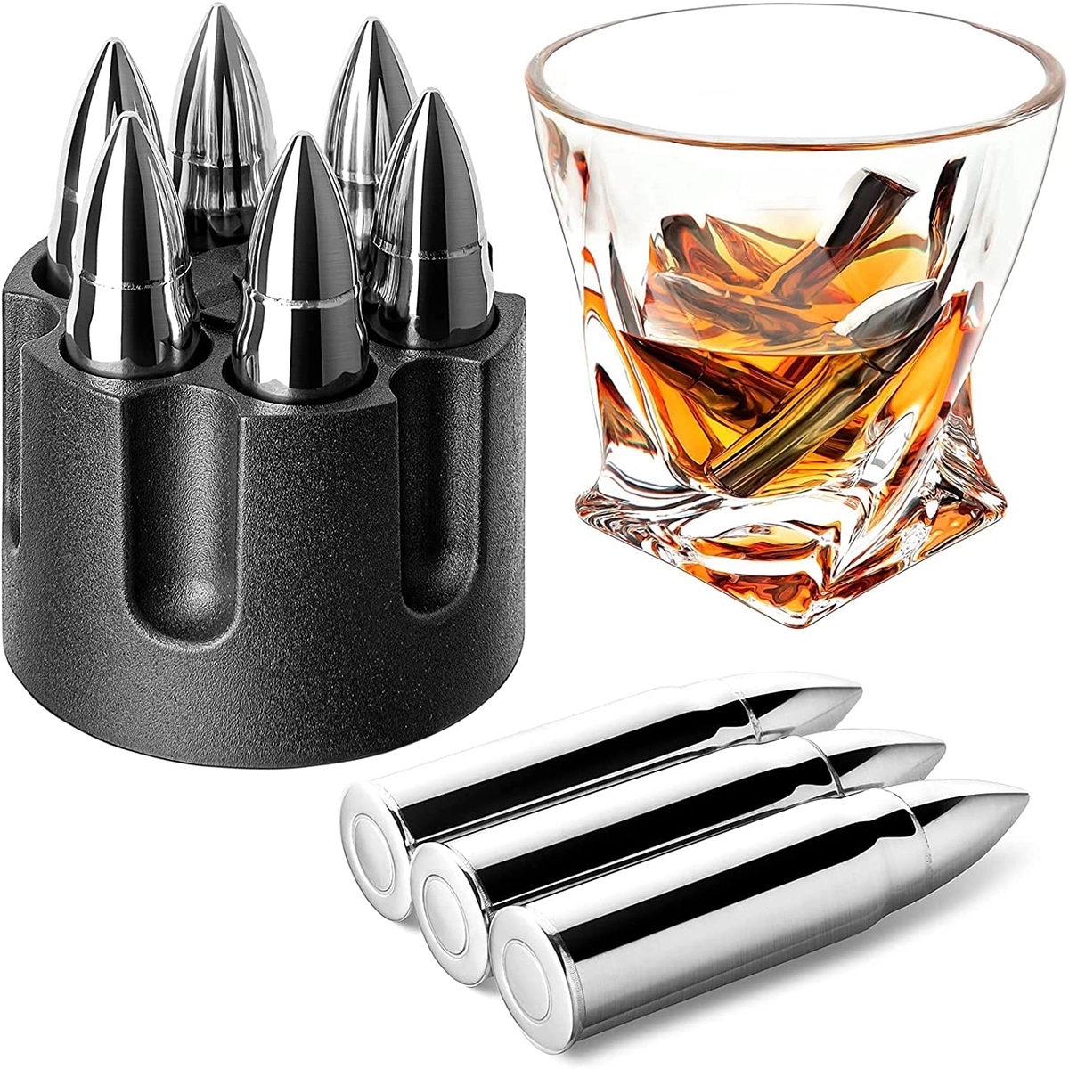 Whiskey Bullet Stones Stainless Steel Rocks, 1