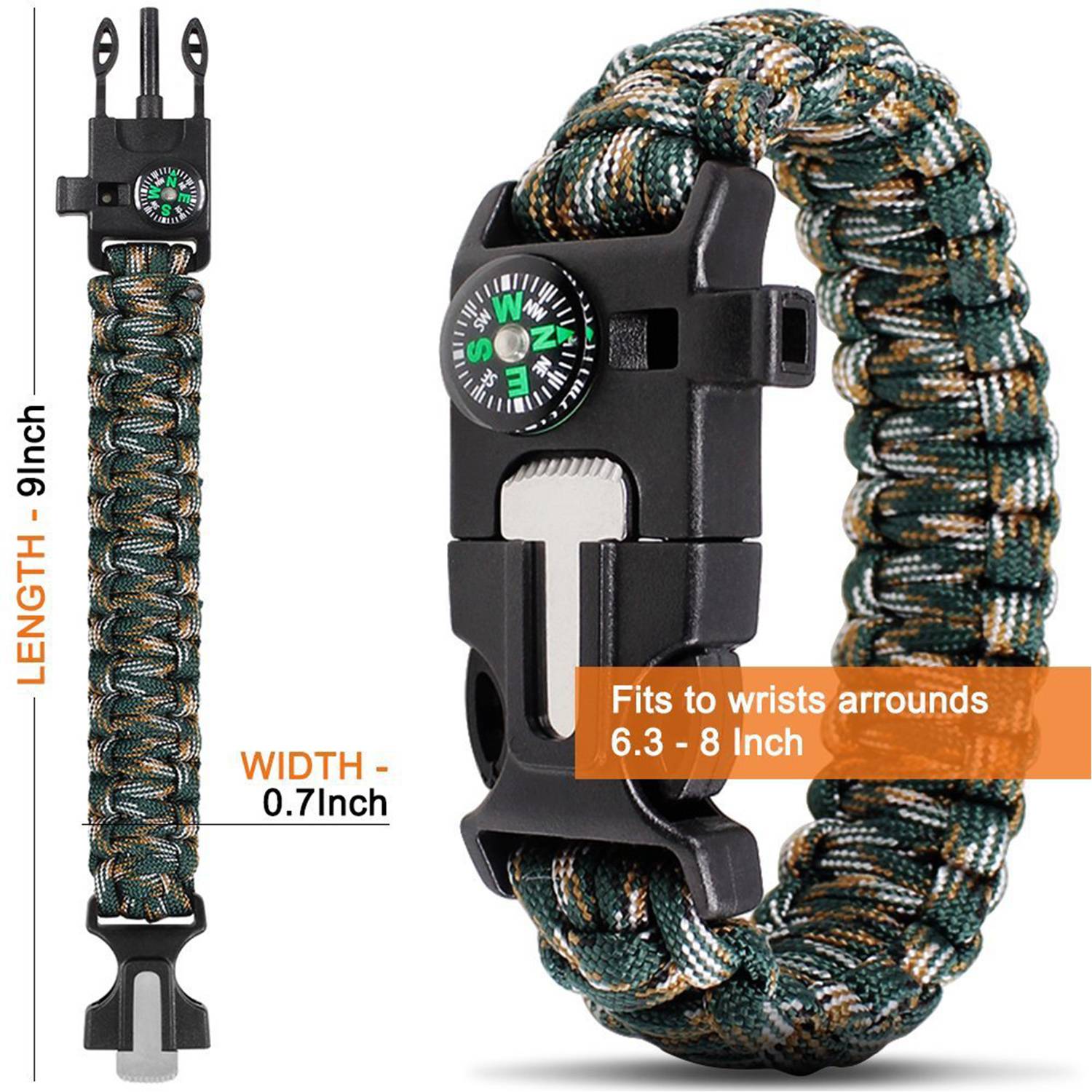 Paracord Bracelet with cutter blade & compass 3