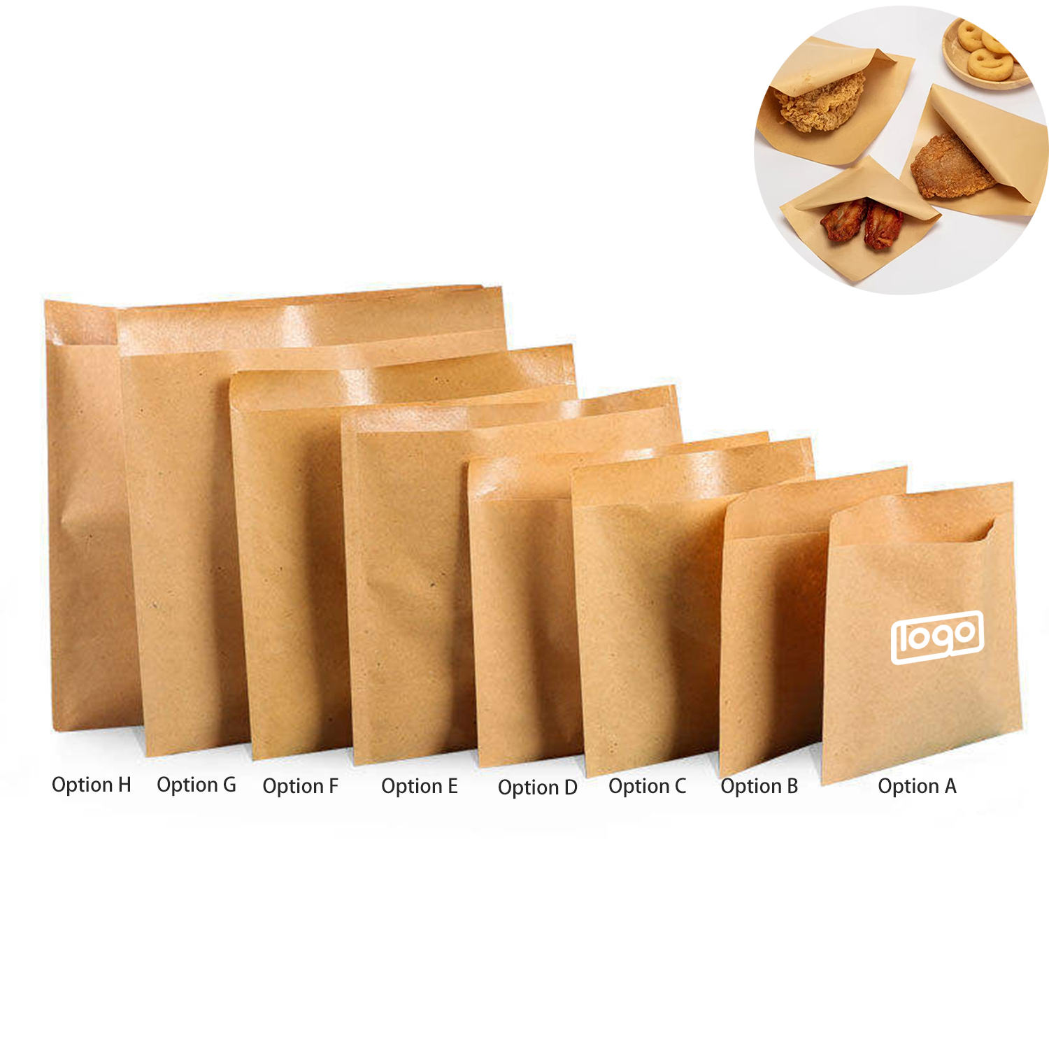 100PCS/Pack Custom Greaseproof Kraft Paper Bags 2