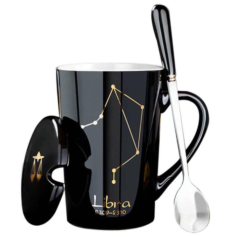 Custom 12 Constellation Ceramic Coffee Mug with lid spoon 9