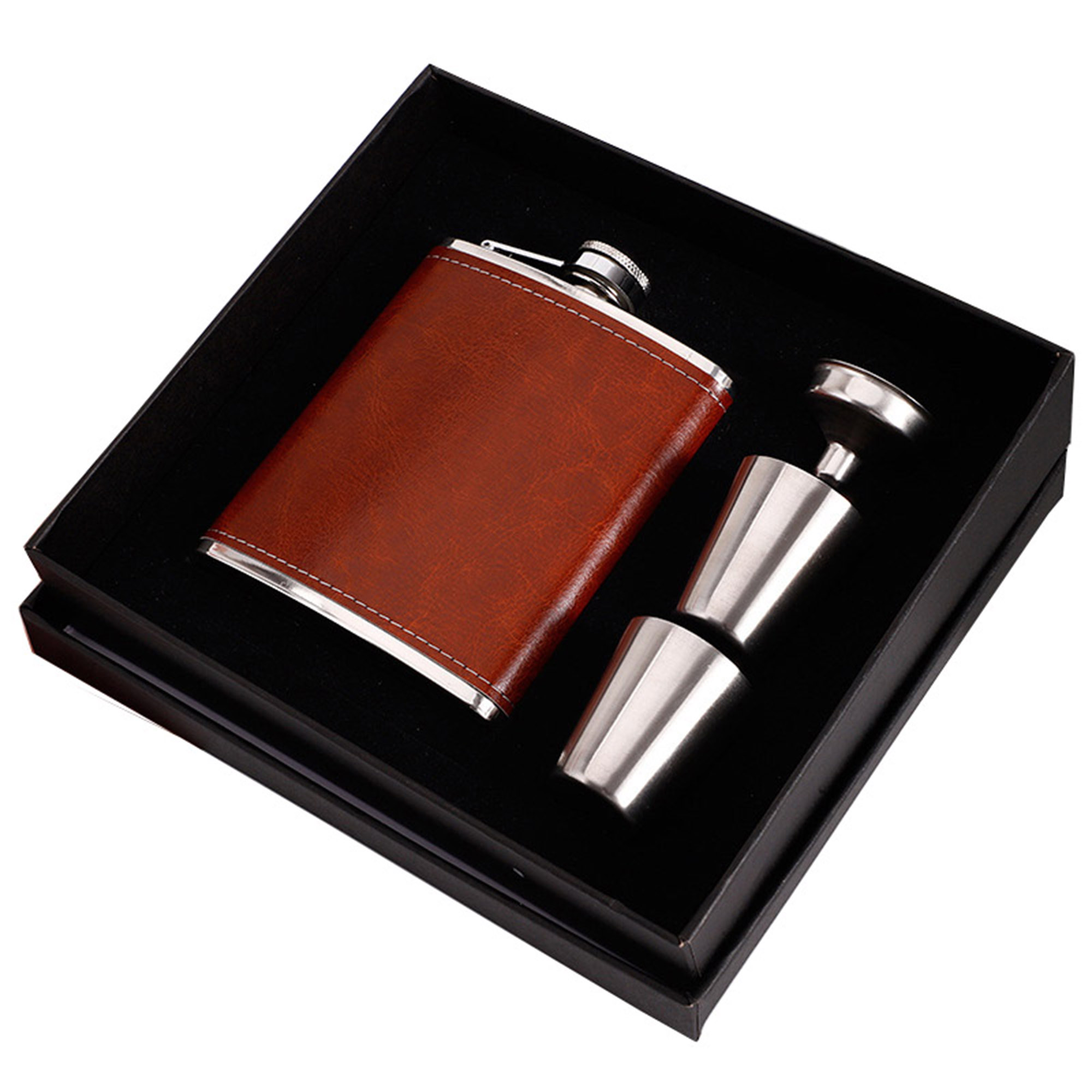 8oz Premium Leatherette Flask Gift Set 2