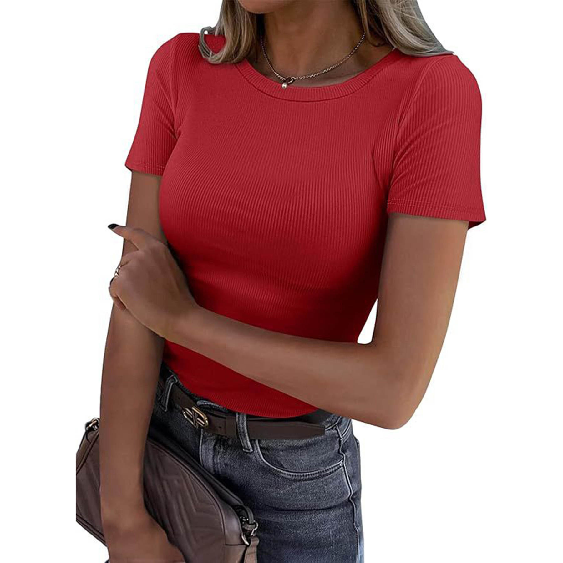Slim Fit Tops for Women Short Sleeve Crew Neck Shirts 9