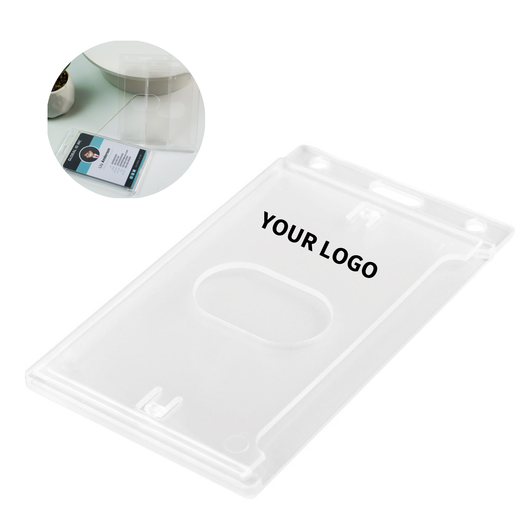 Vertical Hard Plastic Identification Card Holder With Thumb Slot 3.6" x 2.7" 1