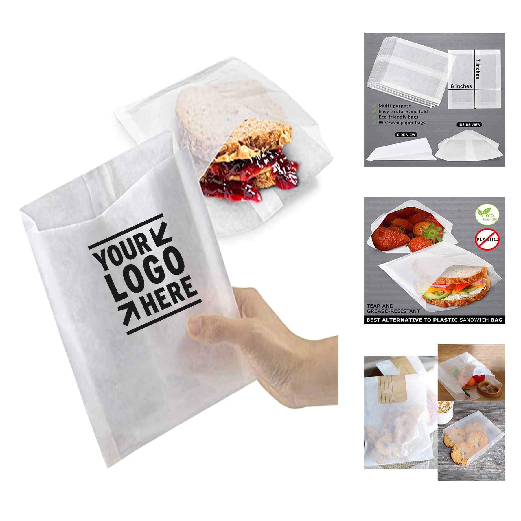 Plain 7 x 6 x 1" Glassine Wax Paper Sandwich Bag 3