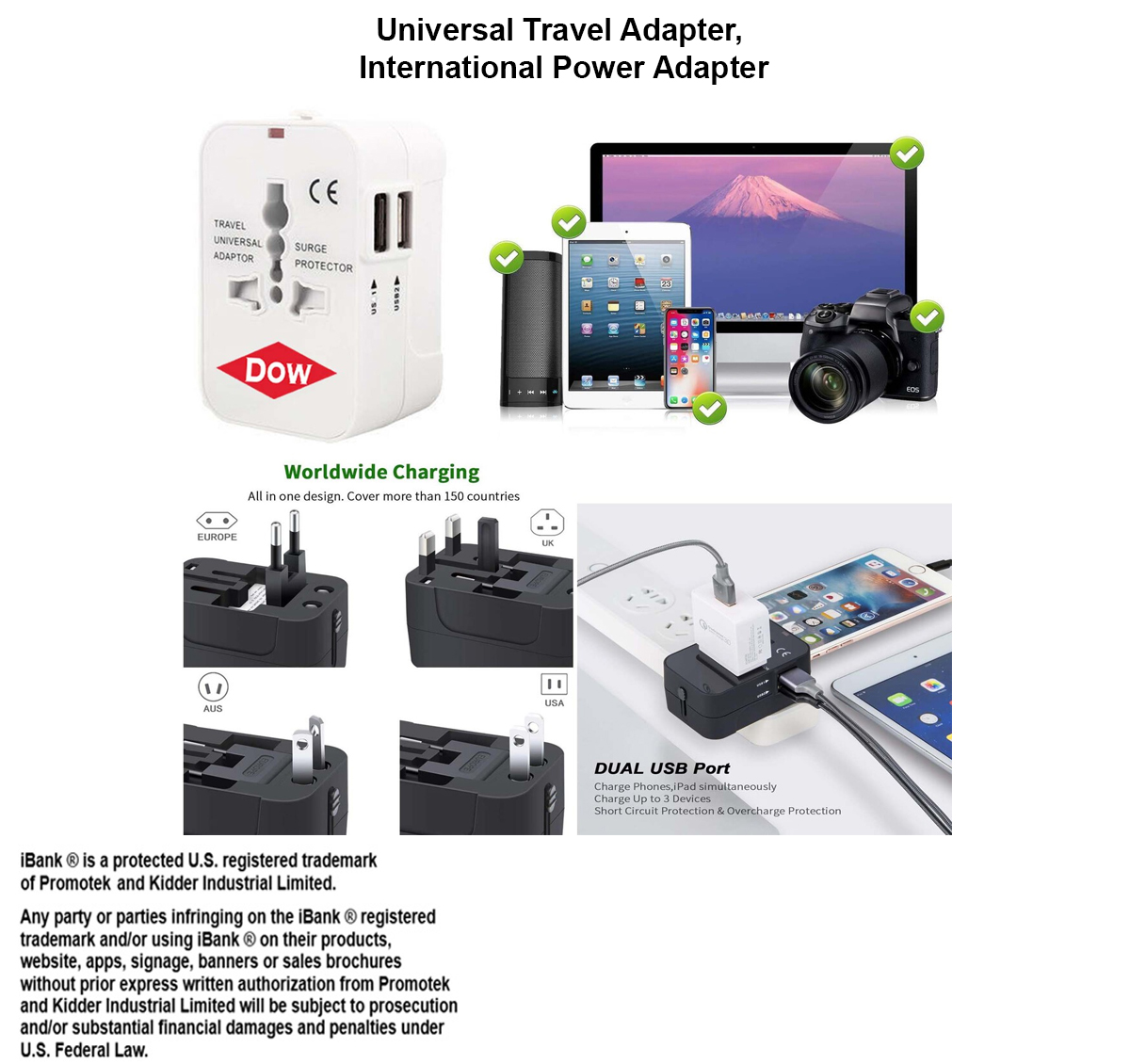 iBank ® Universal Travel Adapter, International Power Adapter 3