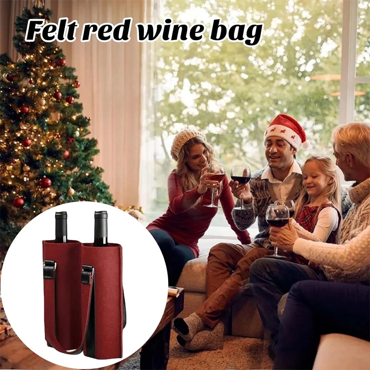 2 Bottle Tote Bag Wine Felt Travel Reusable Gift Carrier 7
